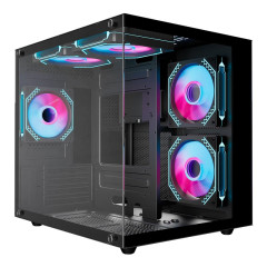 Корпус Wintek Aquarium H101-B TG, mATX, USB 1*3.0/<wbr>1*2.0, 5*12cm ARGB PWM (контр. + пульт д/<wbr>у), чёрный