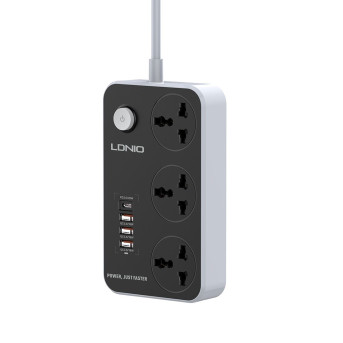 Сетевой фильтр LDNIO Universal SC3412 3 розетки 1*USB-C 12V-1.67A 3*USB 5V/<wbr>3.4A Портов 2м - Metoo (3)