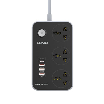 Сетевой фильтр LDNIO Universal SC3412 3 розетки 1*USB-C 12V-1.67A 3*USB 5V/<wbr>3.4A Портов 2м - Metoo (5)