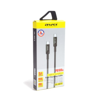 Интерфейсный кабель Awei Type-C to Type-C CL-117T 100W 5A 1m Чёрный - Metoo (3)