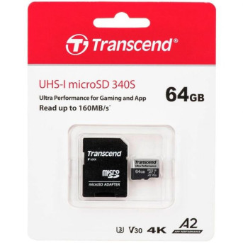 Карта памяти MicroSD 64GB Class 10 U3 Transcend TS64GUSD340S - Metoo (2)
