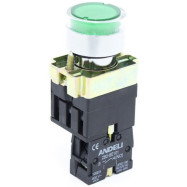 Кнопка открытая ANDELI XB2-BW3371 Зеленая с подсветкой