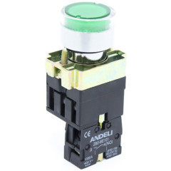 Кнопка открытая ANDELI XB2-BW3371 Зеленая с подсветкой