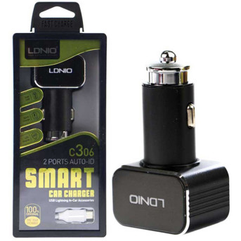 Автомобильное зарядное устройство LDNIO C306 2*USB-A 18W 5V-3.6A Auto Type-C Чёрный - Metoo (2)