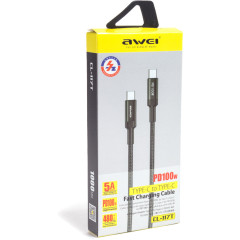 Интерфейсный кабель Awei Type-C to Type-C CL-117T 100W 5A 1m Чёрный