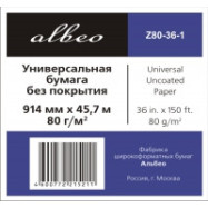 ALBEO Z80-36-1 Бумага универсальная, 80г/м2, 0.914x45.7м, втулка 50.8мм