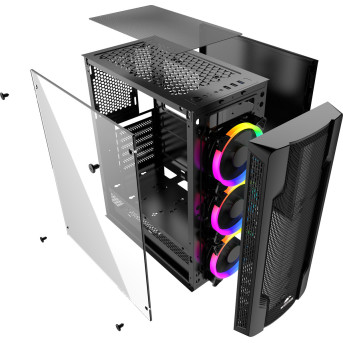 Корпус Wintek Star JX188-2 TG, ITX/<wbr>ATX, USB 1*3.0/<wbr>2*2.0, HD-Audio+Mic, 0,5mm, 3*ARGB fan +controller - Metoo (4)